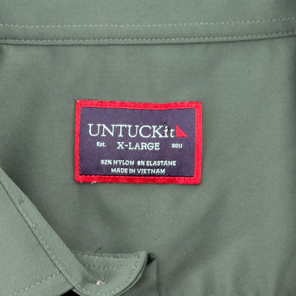 UNTUCKit Mens XL Sage Green Nylon Stretch Long Sleeve Button Down Shirt - Picture 4 of 5